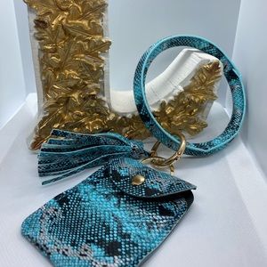 Blue Snakeskin Leather Ring Wallet with Tassel